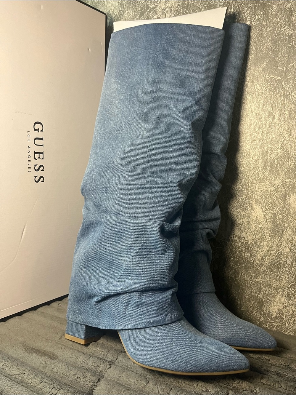 GUESS Light Blue Denim Knee-High Slouch Boots